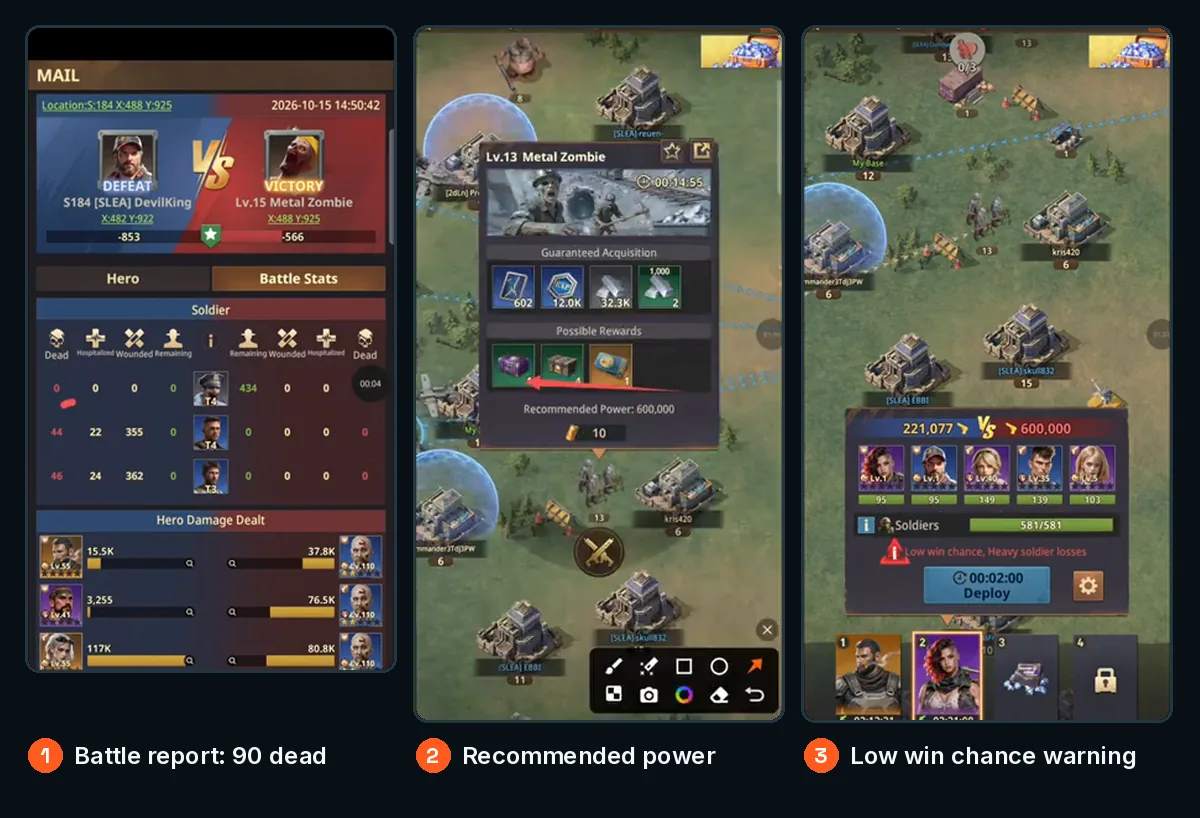 Battle report and recommended power: 90 troops dead after overreaching on a zombie