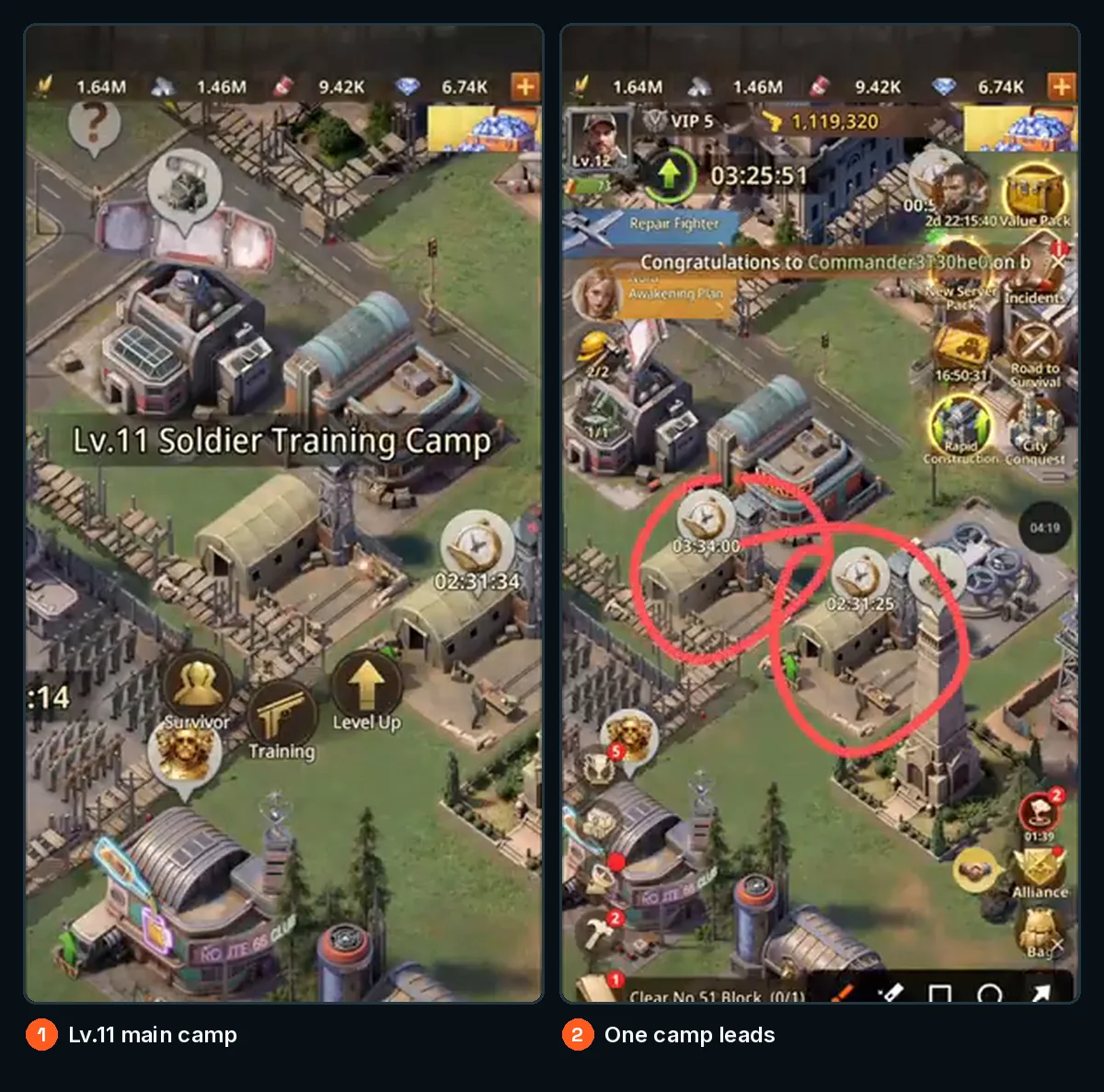 Soldier Training Camp level 11 leading while other camps stay lower